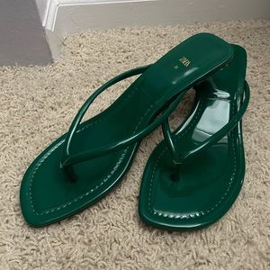 Zara Forest Green Kitten Heel Sandals